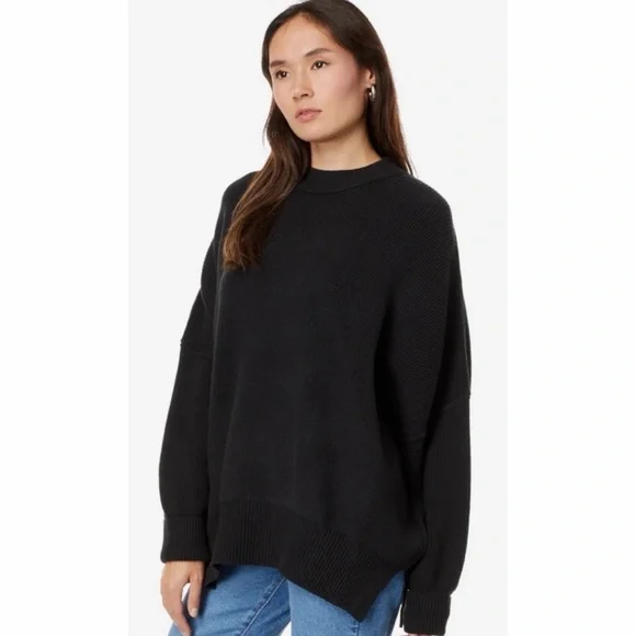 Free People Easy Street Oversized Knit Tunic Sweater Black M Cotton Blend NWT - Picture 3 of 9